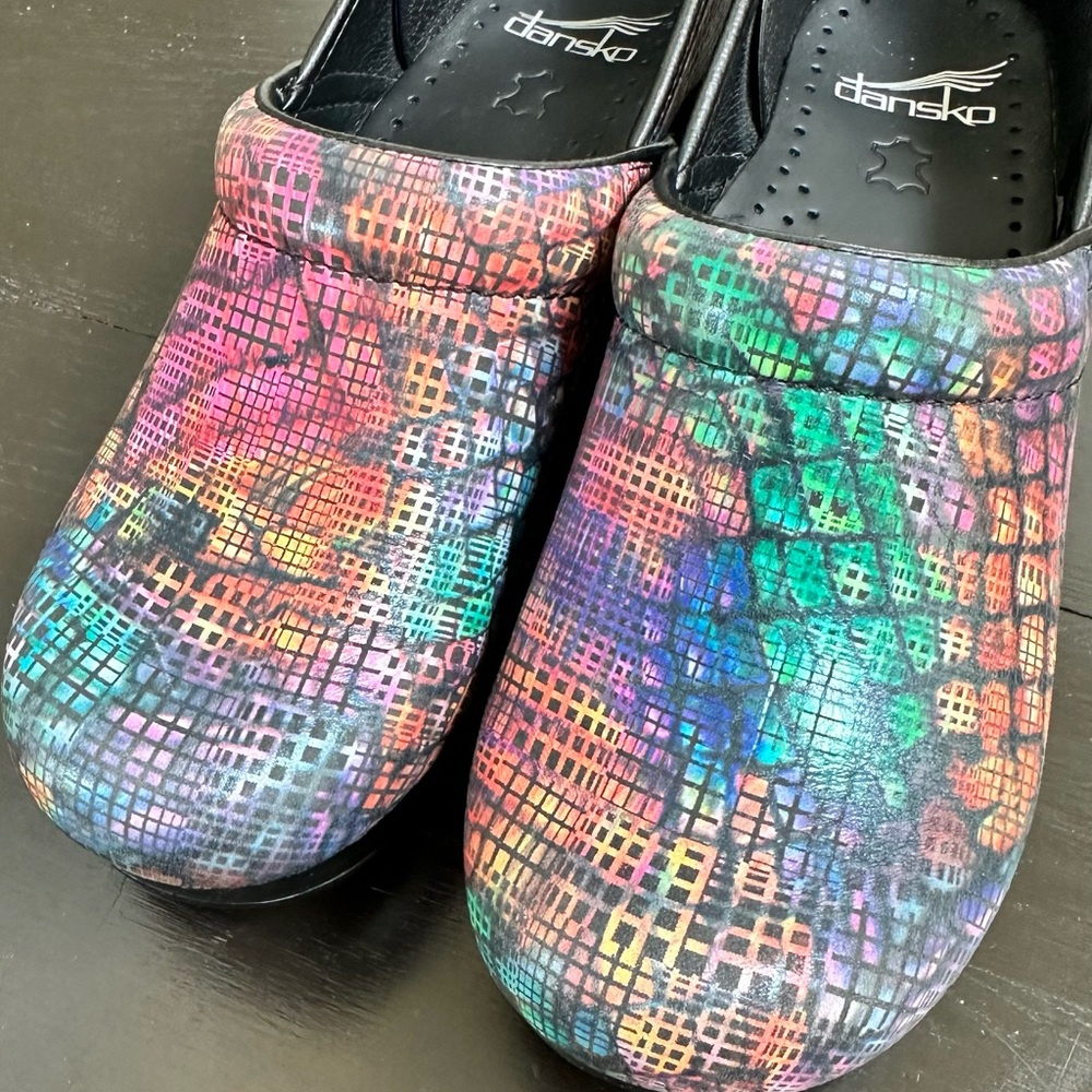 Dansko Colorful Grid Pattern Clogs